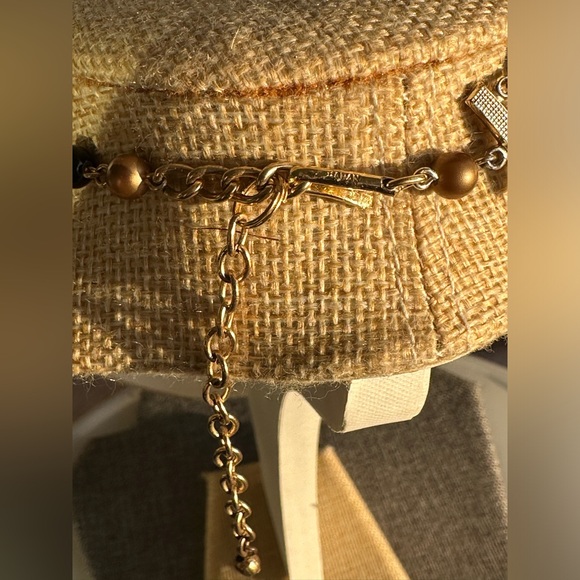 VTG Japan Glass Amber Black Fall Beaded Necklace bronze bead caps. - Picture 6 of 7